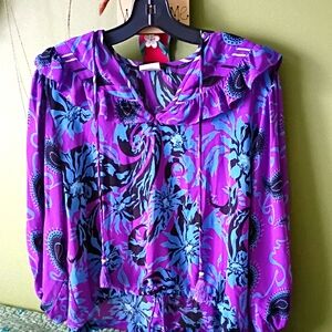 Diane Friez Purple Floral Women's Top, Size L
